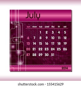 2014 Calendar. July.
