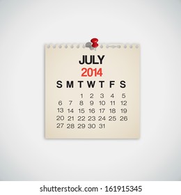 2014 Calendar July Notebook Design Vector