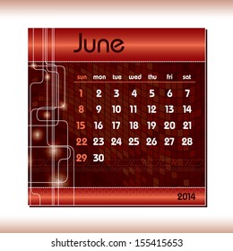 2014 Calendar. June.