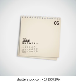 2014 Calendar June Note Paper Vector