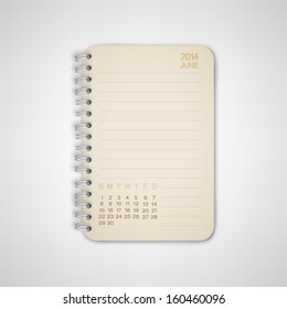 2014 Calendar June Notebook Design Vector