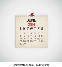 2014 Calendar June Notebook Design Vector