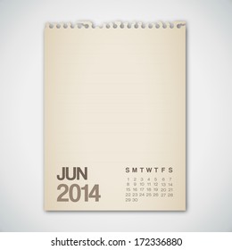 2014 Calendar June Notebook Design Vector