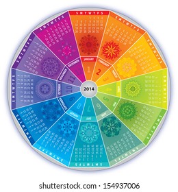 2014 Calendar with Mandalas in Rainbow Colors