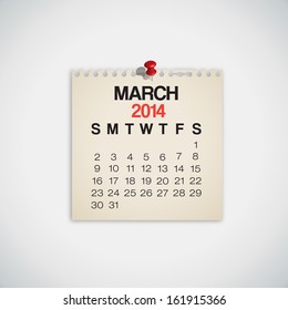 2014 Calendar March Notebook Design Vector