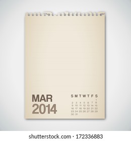 2014 Calendar March Notebook Design Vector