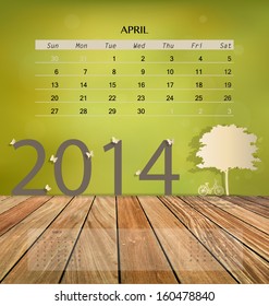 2014 calendar, monthly calendar template for April. Vector illustration.