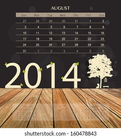 2014 calendar, monthly calendar template for August. Vector illustration.