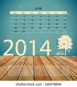 2014 calendar, monthly calendar template for June. Vector illustration.