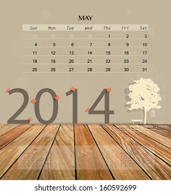 2014 calendar, monthly calendar template for May. Vector illustration.