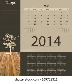 2014 calendar, monthly calendar template for May. Vector illustration.