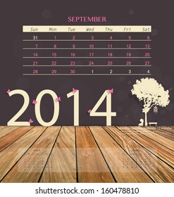 2014 calendar, monthly calendar template for September. Vector illustration.