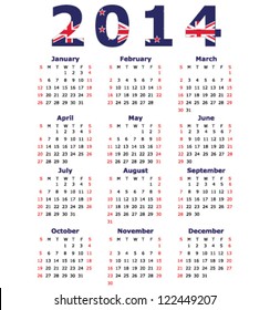 2014 Calendar - New Zealand flag