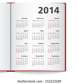 2014 Calendar in notebook, vector eps10 illustration