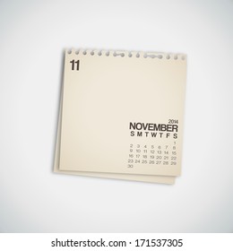 2014 Calendar November Note Paper Vector