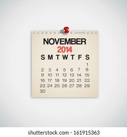 2014 Calendar November Notebook Design Vector