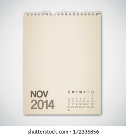 2014 Calendar November Notebook Design Vector