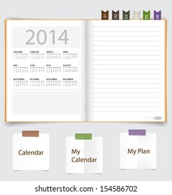 2014 calendar on notebook paper, June. Vector illustration.
