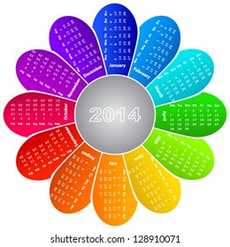 2014 calendar on rainbow flower background