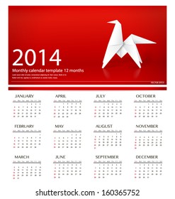 2014 calendar, origami paper horse design. Vector illustration.