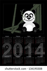 2014 Calendar with panda - black background