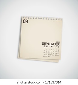 2014 Calendar September Note Paper Vector