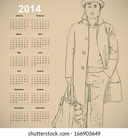 2014. Calendar with stylish dude.