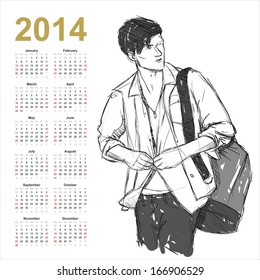 2014. Calendar with stylish dude.