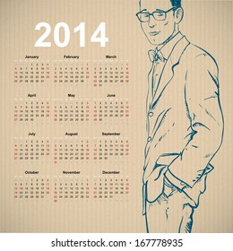2014. Calendar with stylish dude.