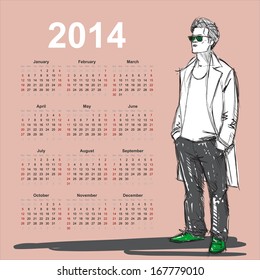 2014. Calendar with stylish dude.