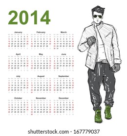 2014. Calendar with stylish dude.