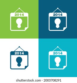 2014 Calendar Symbol With A Lightbulb Flat four color minimal icon set