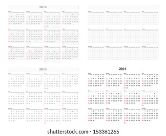 2014 Calendar Template Set With Empty Form For Any Year