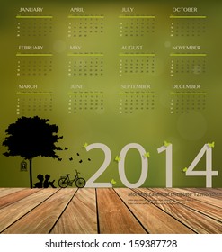 2014 calendar, tree design. Vector illustration.