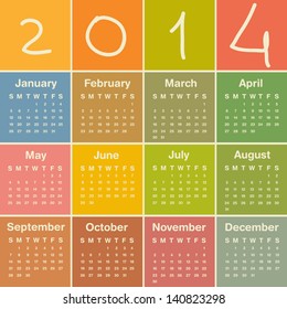 2014. Calendar. Vector.