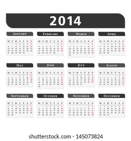 2014 Calendar, vector eps10 illustration