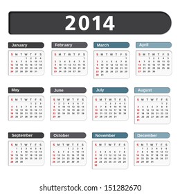 2014 Calendar, vector eps10 illustration