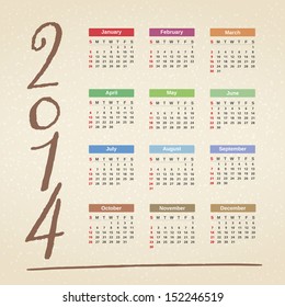 2014 Calendar, vector eps10 illustration