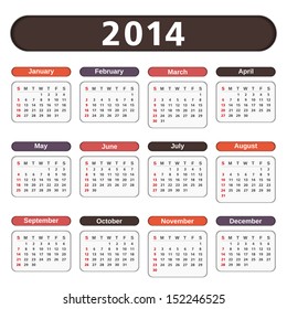 2014 Calendar, vector eps10 illustration