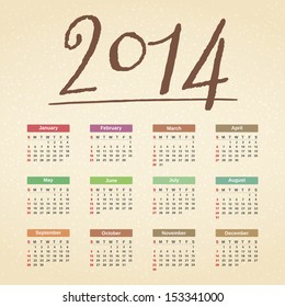 2014 Calendar, vector eps10 illustration