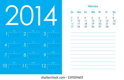 2014 Calendar, vector Eps10 illustration