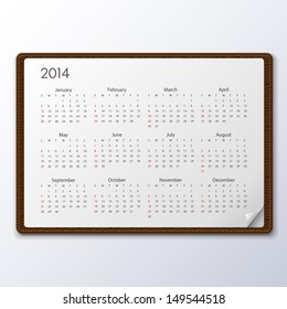 2014 Calendar, Vector illustration.