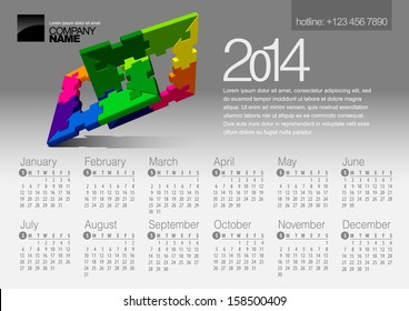 2014 Calendar. Vector Illustration with Puzzle vector element