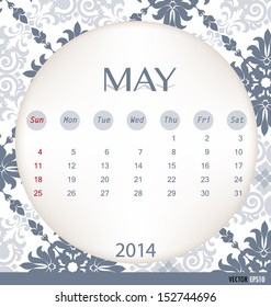 2014 calendar, vintage calendar template for May. Vector illustration.