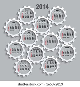 2014 calendar whith gears - vector illustration