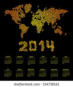 2014 calendar with world dot map