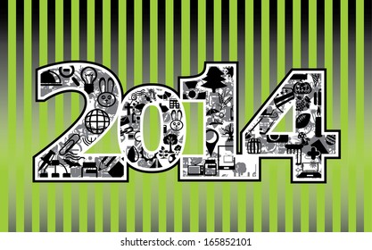 2014 celebration concept with icon text