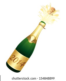 2014 Champagne bottle. Vector icon.