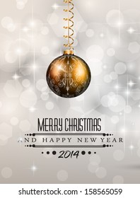 2014 Christmas Colorful Background with a waterfall of ray lights and a lot of baubles and stars.