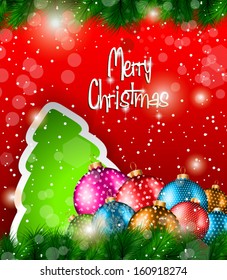 2014 Christmas Colorful Background with a waterfall of ray lights and a lot of baubles and stars.